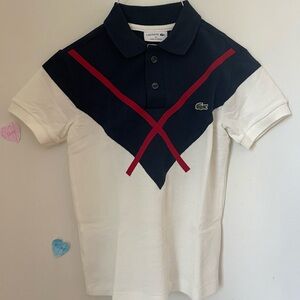 Lacoste Kids Polo Shirt - White, navy and Red, Size 6